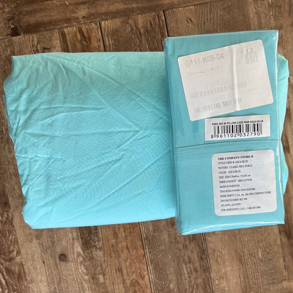The Company Store Aqua Blue Cotton Percale King Duvet Cover